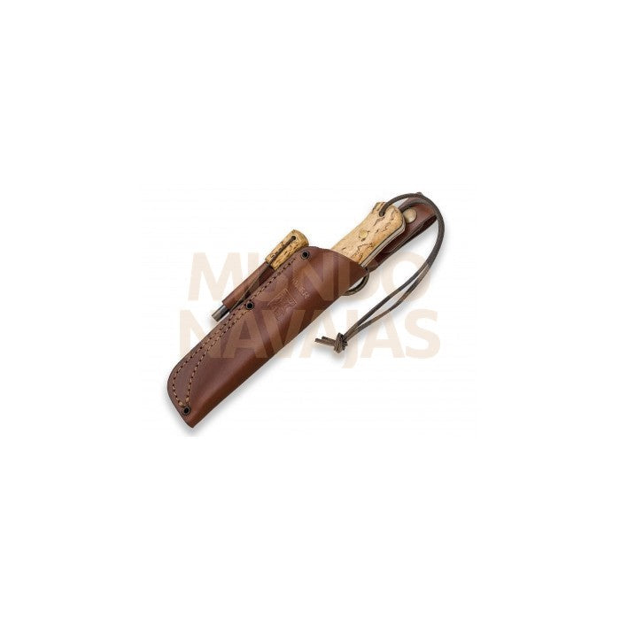 Cuchillo bushcraft y supervivencia Joker Bushlord mango de abedul rizado con ferrocerio