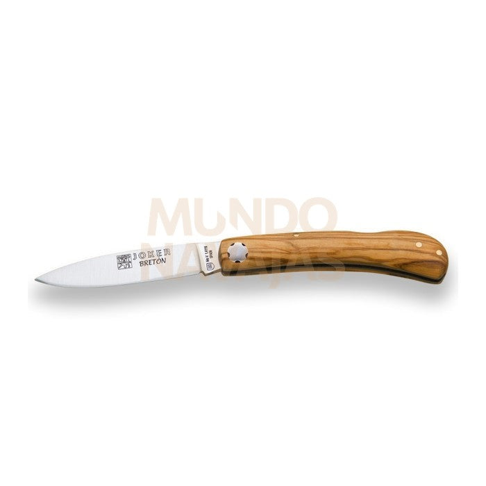 Navaja artesana con cachas en madera de olivo y hoja de 7 cm.