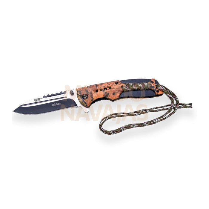 Navaja tactica JKR591 , puño de aluminio con paracord y hoja de 9 cm.