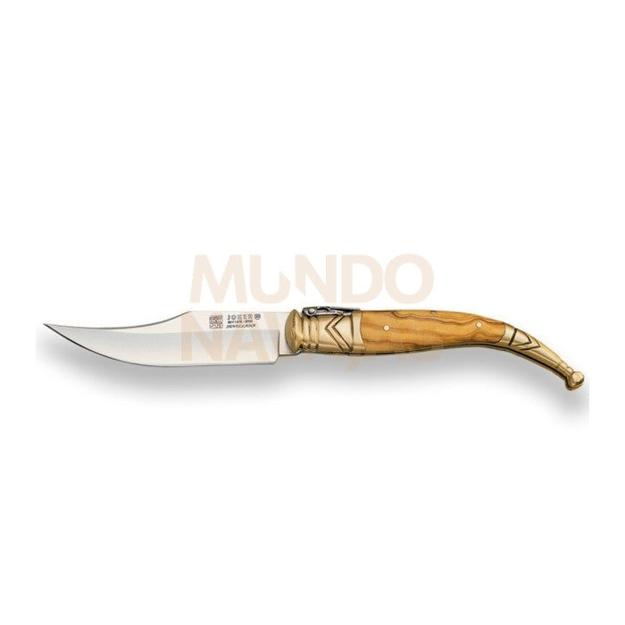 Navaja clásica sevillana con virola de latón puño madera de olivo y hoja 11 cm.