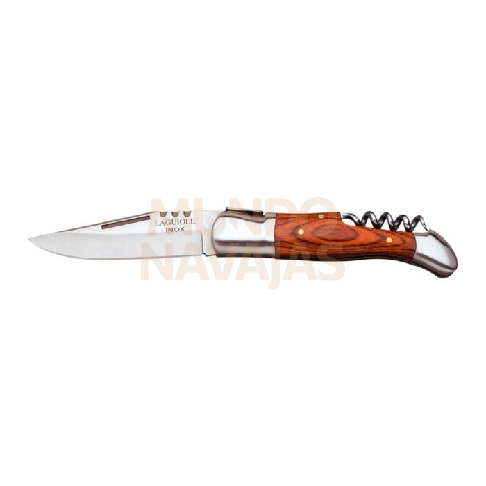 Navaja de caza laguiole puño madera roja c/sacacorchos y hoja de 9 cm
