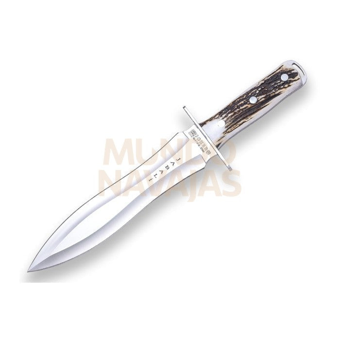 Cuchillo de remate Joker Jabalí, puño en asta ciervo y hoja de doble filo de 25 cm....