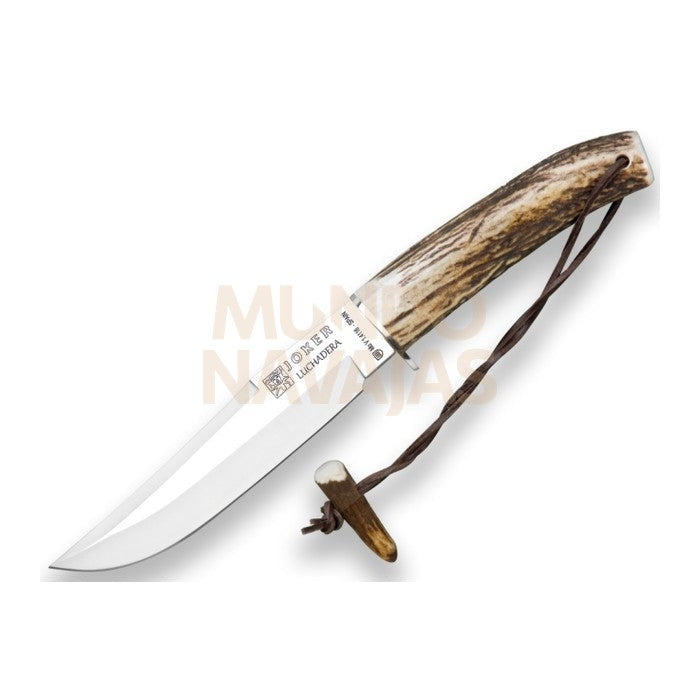 Cuchillo de caza Joker Luchadera, puño de ciervo, hoja de 16 cm. funda de cuero.