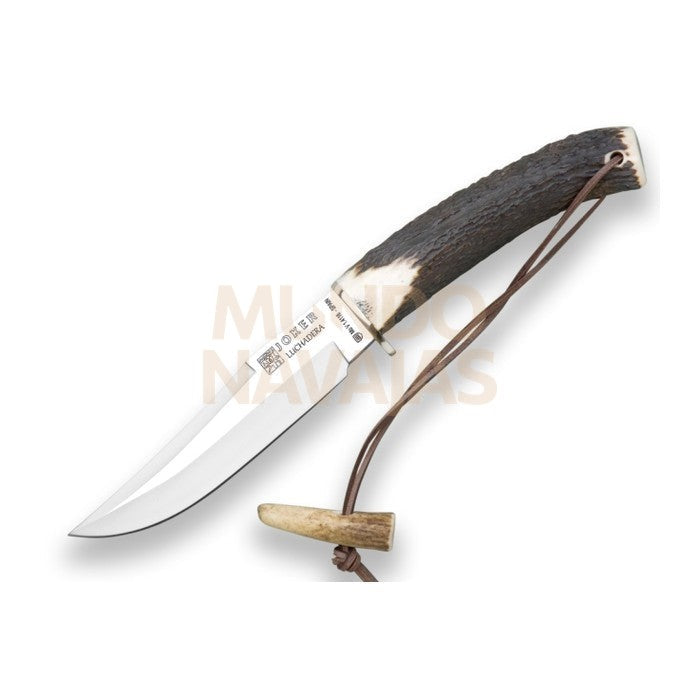 Cuchillo de caza Joker Cluchadera, mango de ciervo, hoja de 14 cm. funda de cuero.