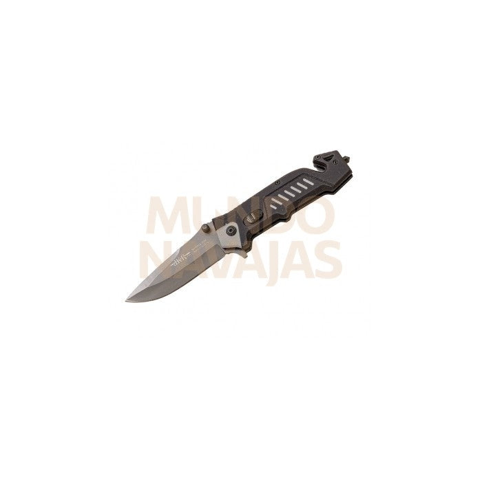 Navaja rescate puño engomado hoja 8,5 cm con funda