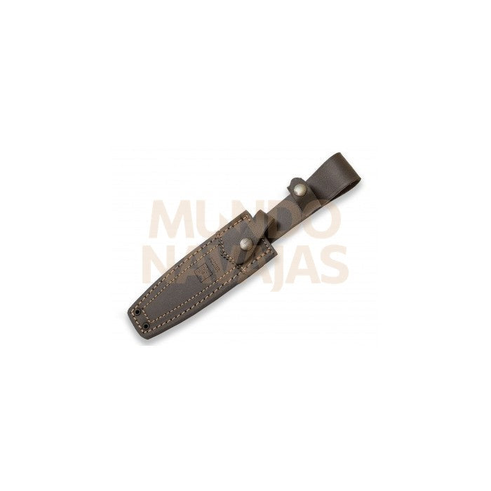Cuchillo de monte enterizo con cachas en asta de ciervo y hoja doble filo de 15,5 cm.