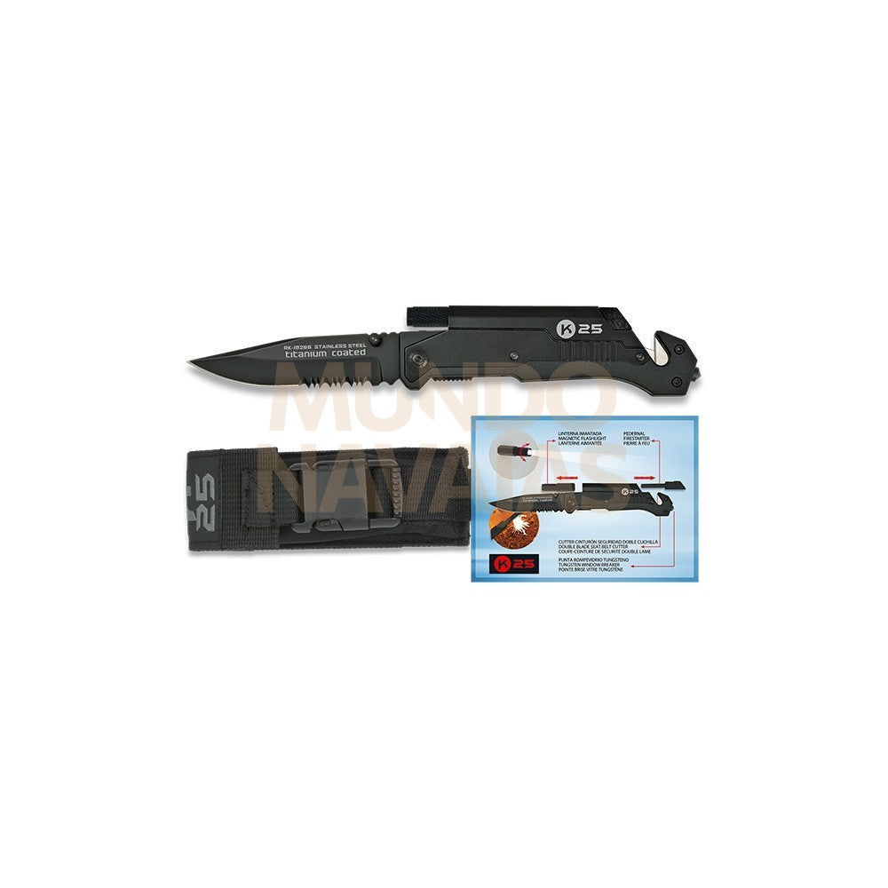 Navaja K25 pedernal/linterna.9.5cm