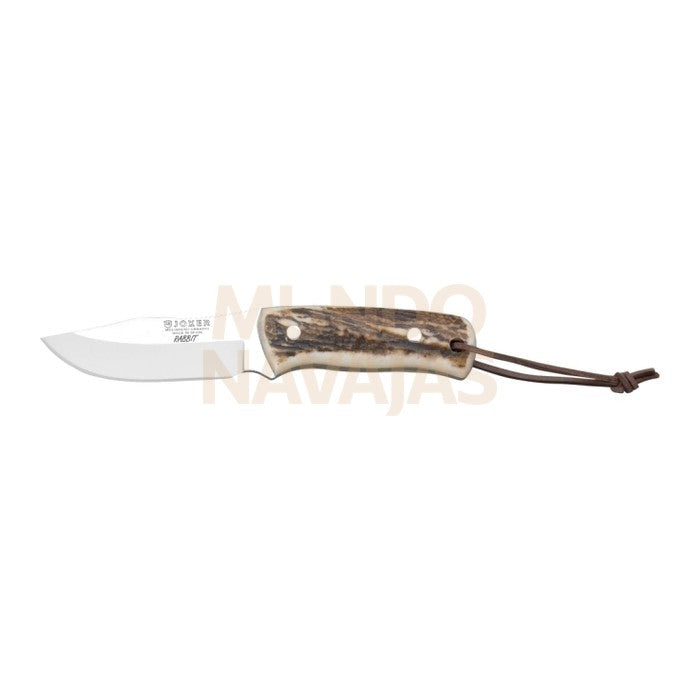 Cuchillo bushcraft Joker Rabbit con puño de ciervo y hoja inox de 8,5 cm.