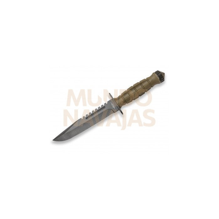 Cuchillo militar verde funda ABS h/ con sierra 16,8 cm