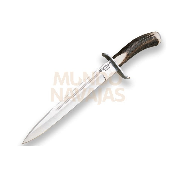 Cuchillo de remate Joker Chamoís, puño de ciervo, hoja de 25,5 cm.funda de cuero