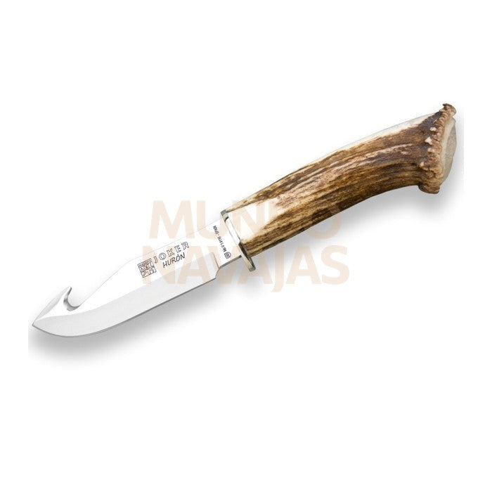 Cuchillo desollador Joker Hurón, puño de ciervo, hoja acero inox de 11 cm.funda de cuero