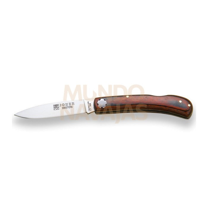Navaja artesana con cachas de madera roja y hoja de 8 cm.