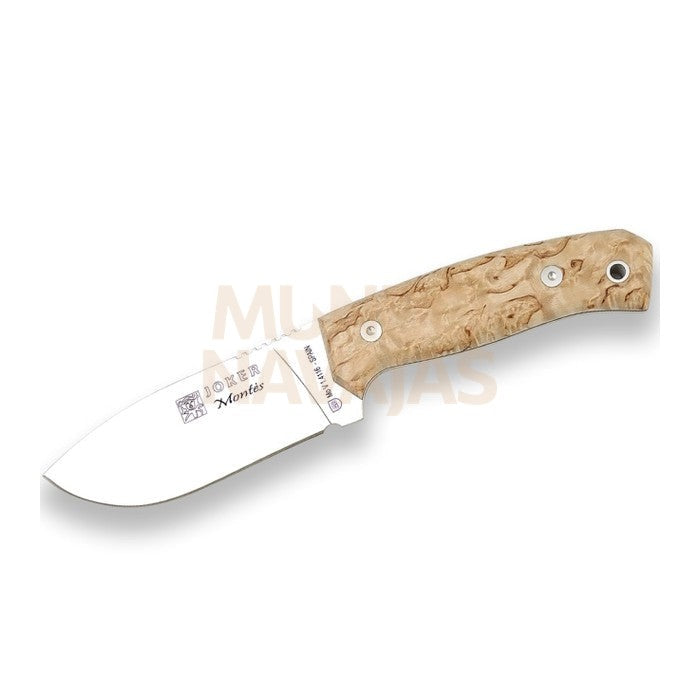Cuchillo de monte enterizo con cachas de abedul rizado y hoja de 10,5 cm