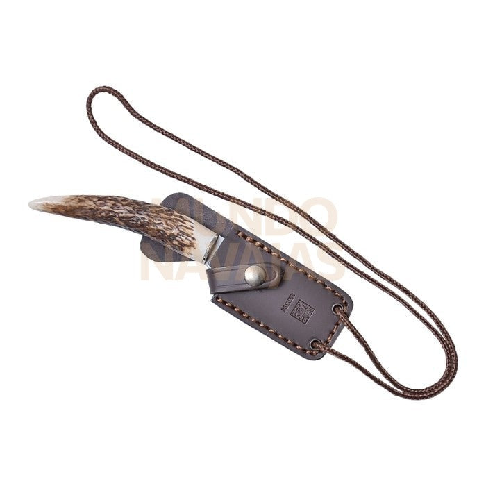 Cuchillo de monte para cuello colgante puño en asta de ciervo y hoja de 7,5 cm