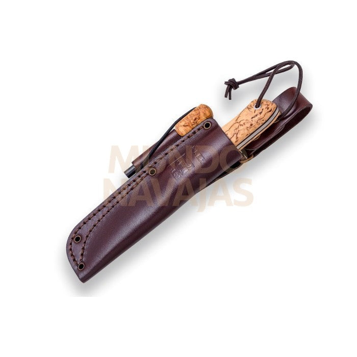 Cuchillo bushcraft y supervivencia Joker BS9 Nórdico con ferrocerio mango de abedul rizado