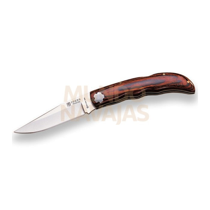 Navaja deportiva Joker Pointer cachas madera roja hoja 9 cm.