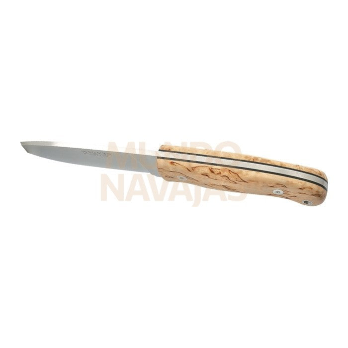 Cuchillo de monte enterizo con cachas de abedul rizado y hoja de 11 cm