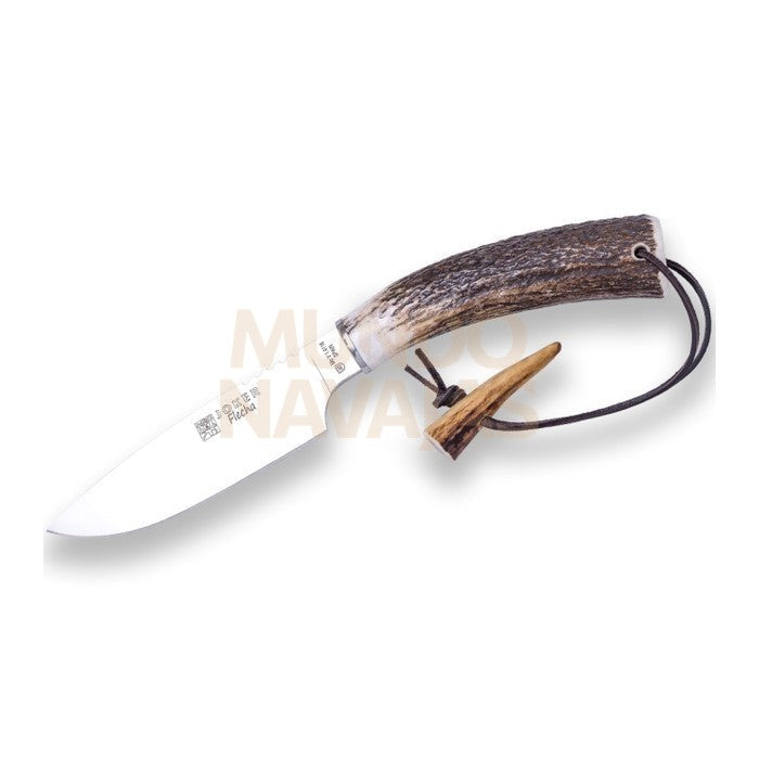 Cuchillo de caza Joker Flecha, puño de asta de ciervo, hoja de 12,5 cm.funda de cuero