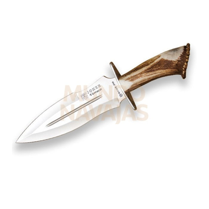 Cuchillo de remate Joker Verraco con puño de ciervo y hoja de doble filo de 26 cm....