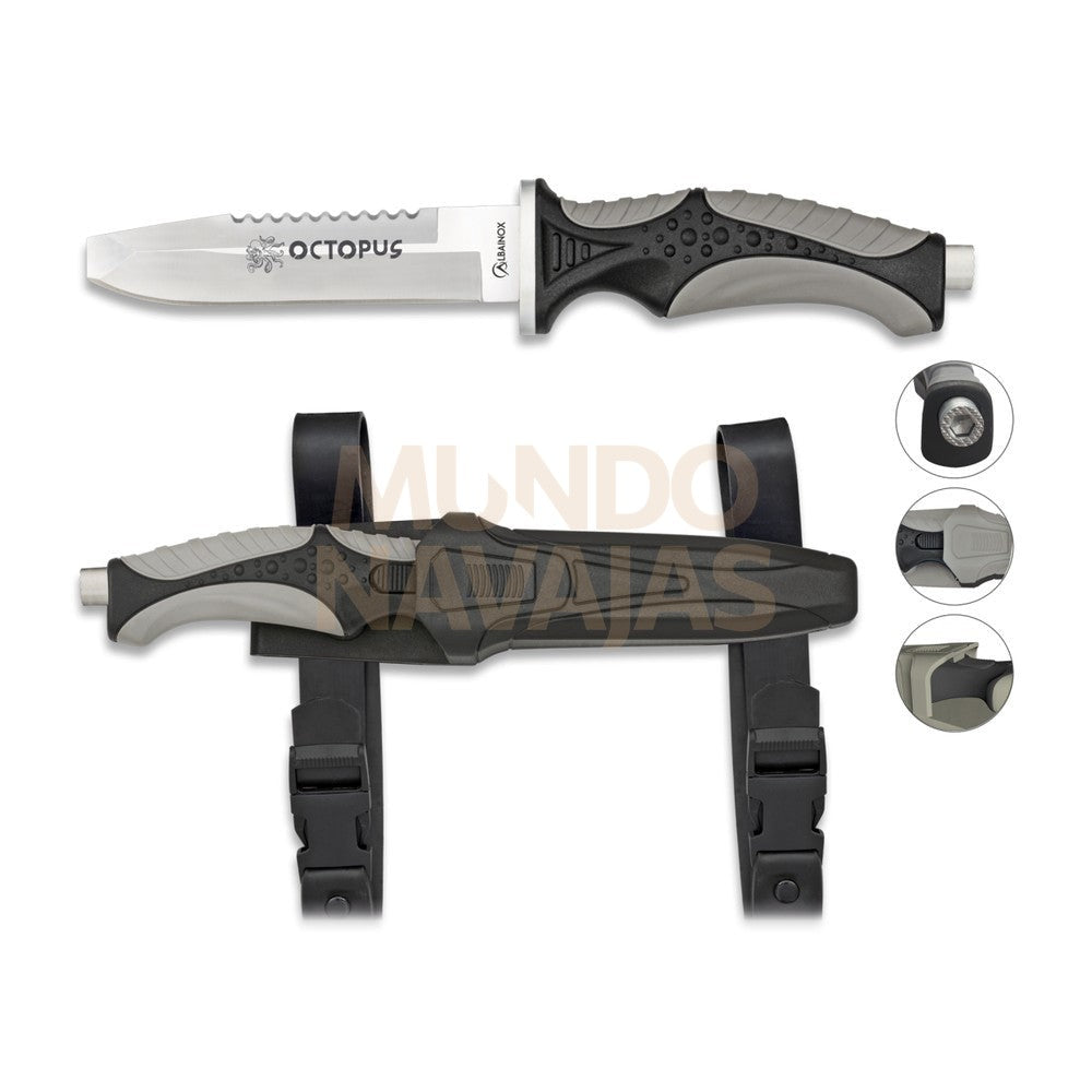Cuchillo Submarinismo Negro Octopus.11.8