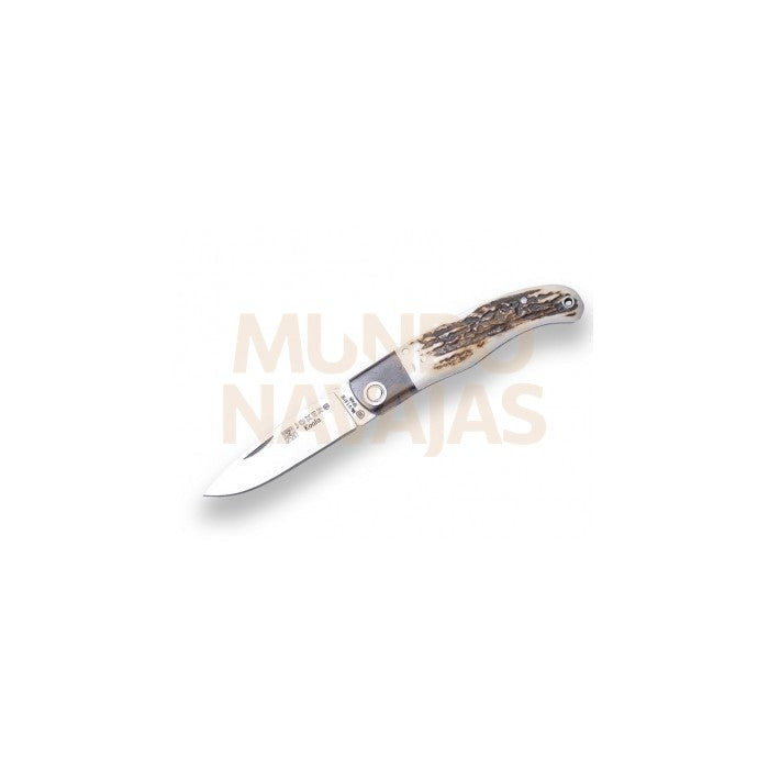 Navaja deportiva con bloqueo cachas en asta de ciervo virola granadillo y hoja de 8 cm