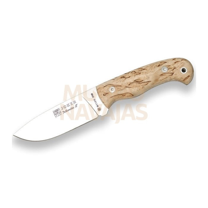Cuchillo de monte enterizo con cachas de abedul rizado y hoja de 11 cm