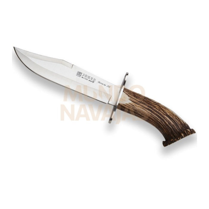 Cuchillo bowie de caza Joker Con puño corona de ciervo y hoja de 20 cm.