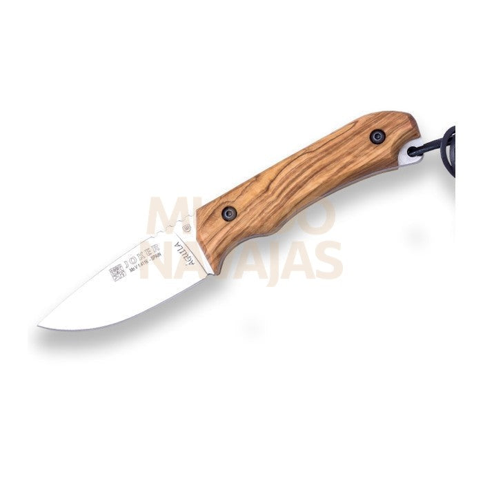 Cuchillo bushcraft Joker Aguila, mango de olivo, hoja de 8,5 cm.funda de cuero.