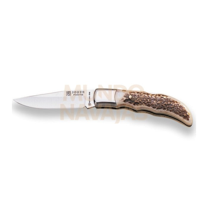 Navaja Joker Pointer cachas en asta de ciervo hoja 7,5 cm
