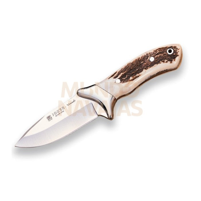 Cuchillo desollador Joker Venado, virola inox, cachas asta de ciervo, hoja inox de 11...