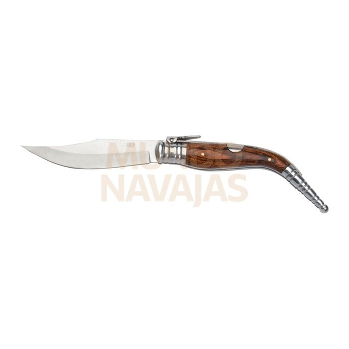 Navaja de carraca con cachas de madera roja y hoja de 10 cm