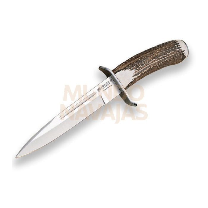 Cuchillo de remate Joker Chamoís,puño de ciervo, hoja de 18 cm. con funda de cuero
