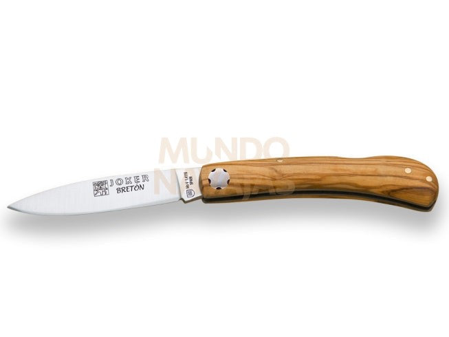 Navaja artesana con cachas en madera de olivo y hoja de 7 cm.