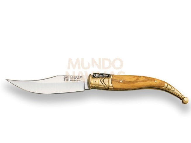 Navaja clásica sevillana con virola de latón puño madera de olivo y hoja 9 cm.