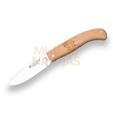 Navaja de bolsillo con cachas de haya y hoja inox. de 8 cm. motivo jabalí