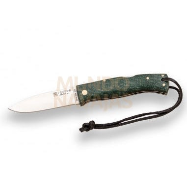 Navaja de bushcraft Joker Artica mango jute micarta verde filo plano