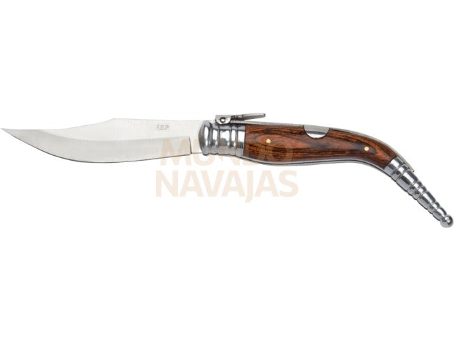 Navaja de carraca con cachas de madera roja y hoja de 10 cm