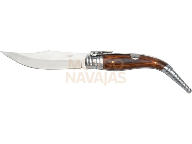 Navaja de carraca con cachas de madera roja y hoja de 9 cm