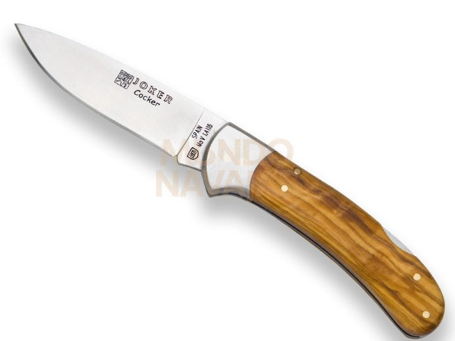 Navaja de caza Joker Cocker con cachas de olivo, virola inox. y hoja de 9 cm.