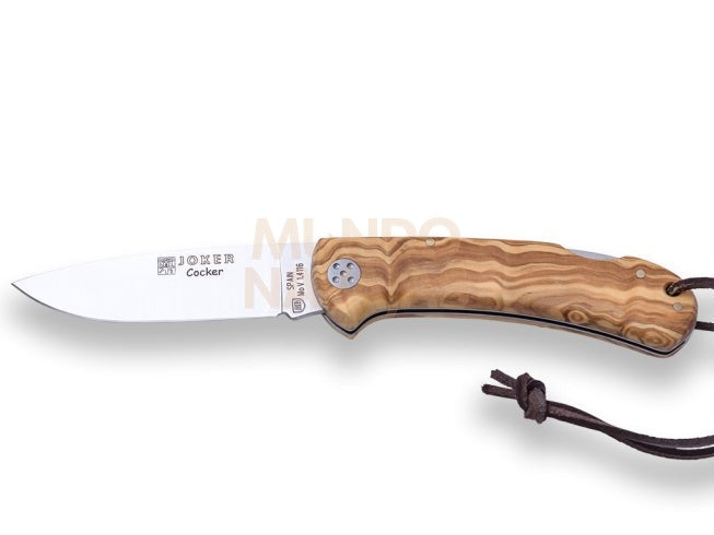 Navaja de caza Joker Cocker hoja acero inox mova 9 cm y cachas en madera de olivo