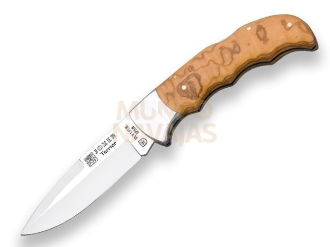 Navaja de caza Joker Terrier con cachas en madera de olivo virola inox y hoja de 9 cm