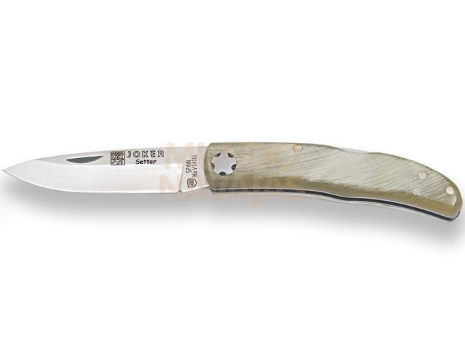 Navaja deportiva de bolsillo con puño en asta de toro bloqueo y hoja de 6.5 cm