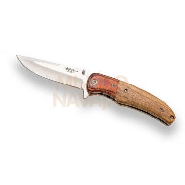 Navaja deportiva JKR798, mango madera combinada  hoja 8,5 cm