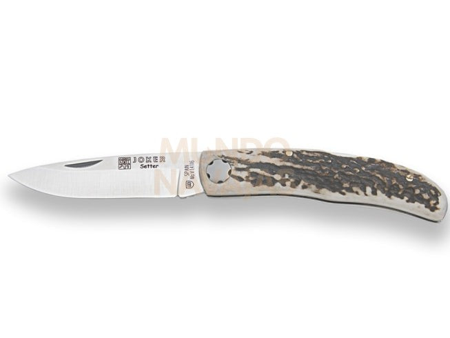 Navaja deportiva Joker Setter con cachas en asta de ciervo y hoja de 8 cm