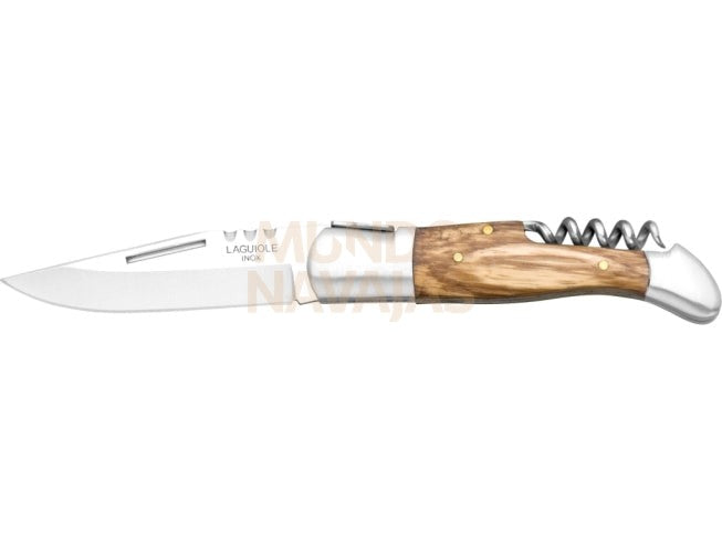 Navaja laguiole con puño de madera sacacorchos y hoja de 9 cm.
