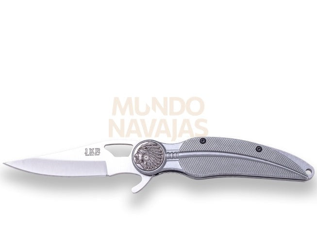 Navaja pluma con motivo indio, apertura asistida, hoja inox 8,5 cm y mango inox