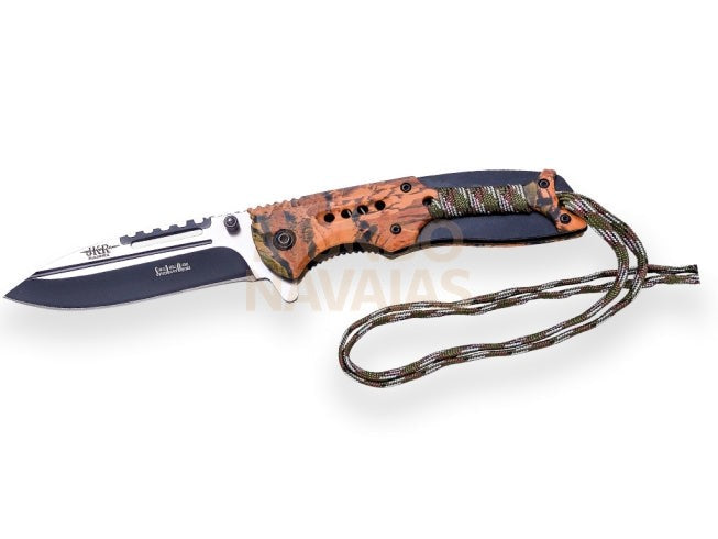 Navaja tactica JKR591 , puño de aluminio con paracord y hoja de 9 cm.